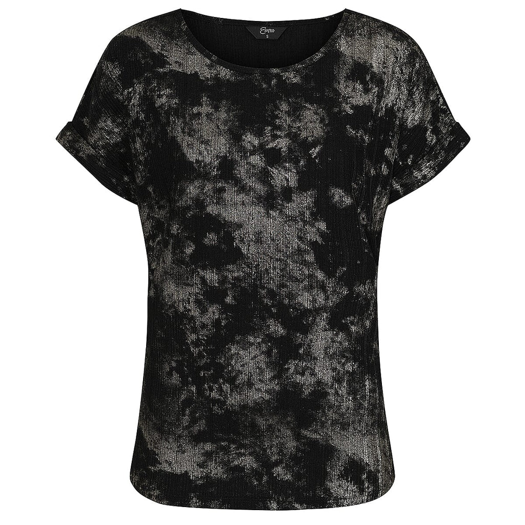Emreco Roll Sleeve Sparkle Top (Size 16 to 18) - Black