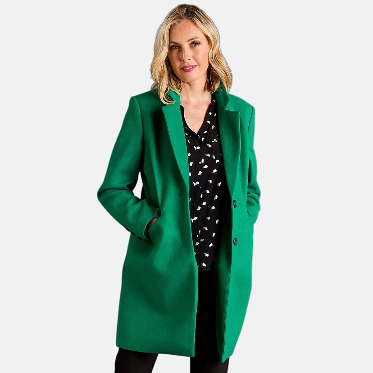 Emreco Single Breasted Revere Collar Coat (Size 10) - Green