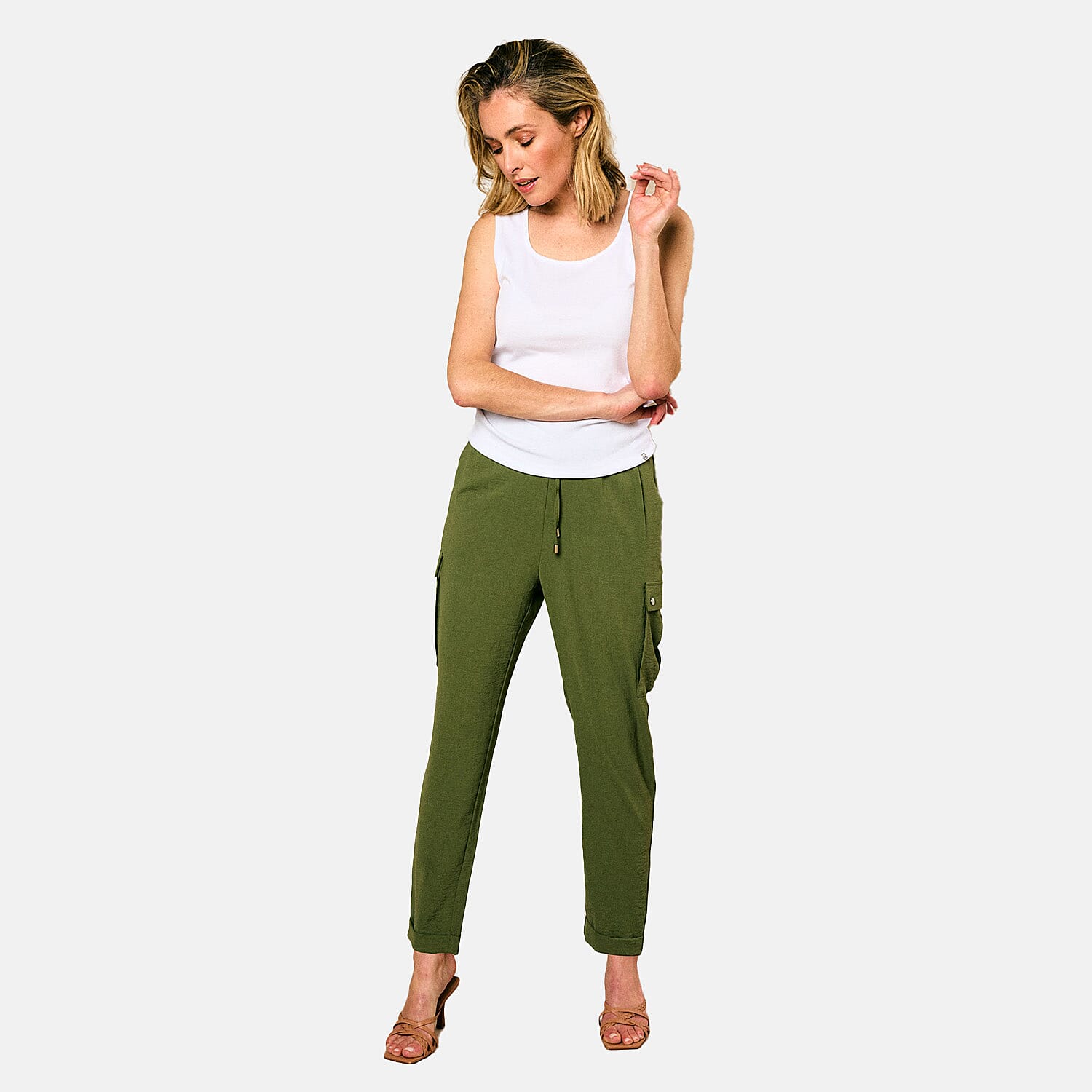 Emreco Tie Waist Utility Style Trouser (Size 12) - Khaki