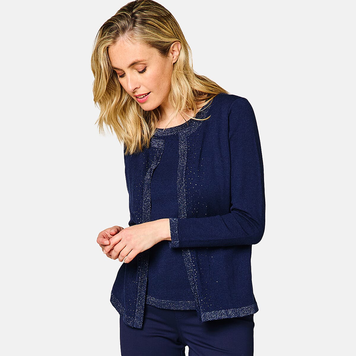 Emreco Twin Set with Lurex Trim & Heat Seal (Size 16  to 18)  - Navy