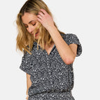 Emreco 100% Viscose Roll Sleeve Relaxed Fit Print Blouse (Size 10) - Navy