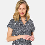 Emreco 100% Viscose Roll Sleeve Relaxed Fit Print Blouse (Size 20) - Navy