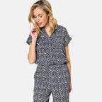Emreco 100% Viscose Roll Sleeve Relaxed Fit Print Blouse (Size 20) - Navy