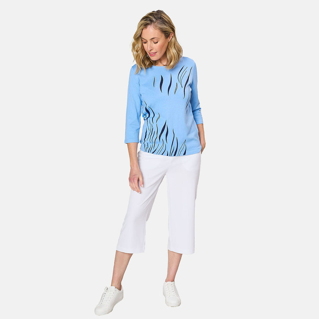 EMRECO 3-4 Sleeve Zebra Stripe Jumper (Size M) - Blue