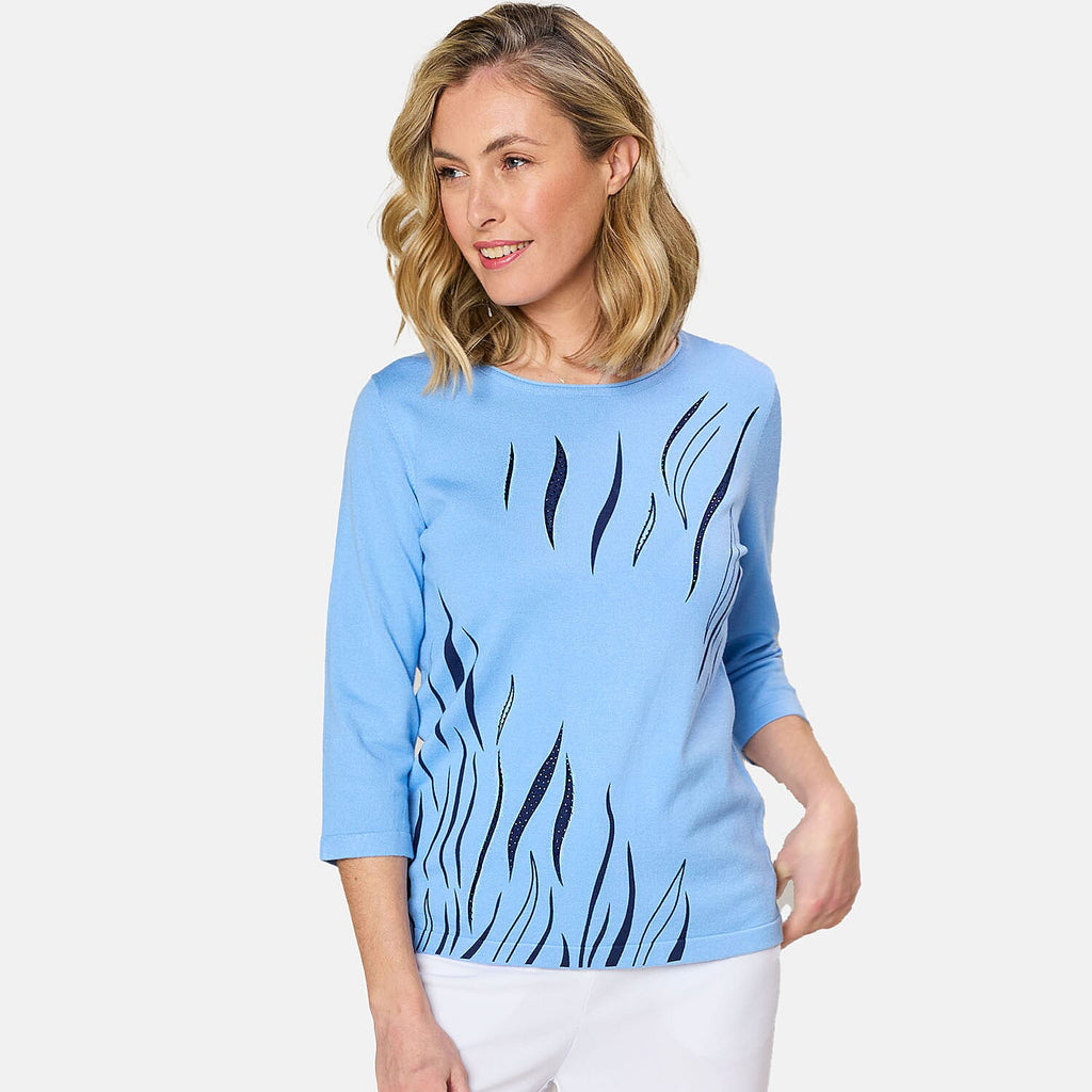 EMRECO 3-4 Sleeve Zebra Stripe Jumper (Size M) - Blue