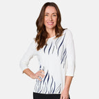 Emreco 3-4 Sleeve Zebra Stripe Jumper (Size XL) - Ivory