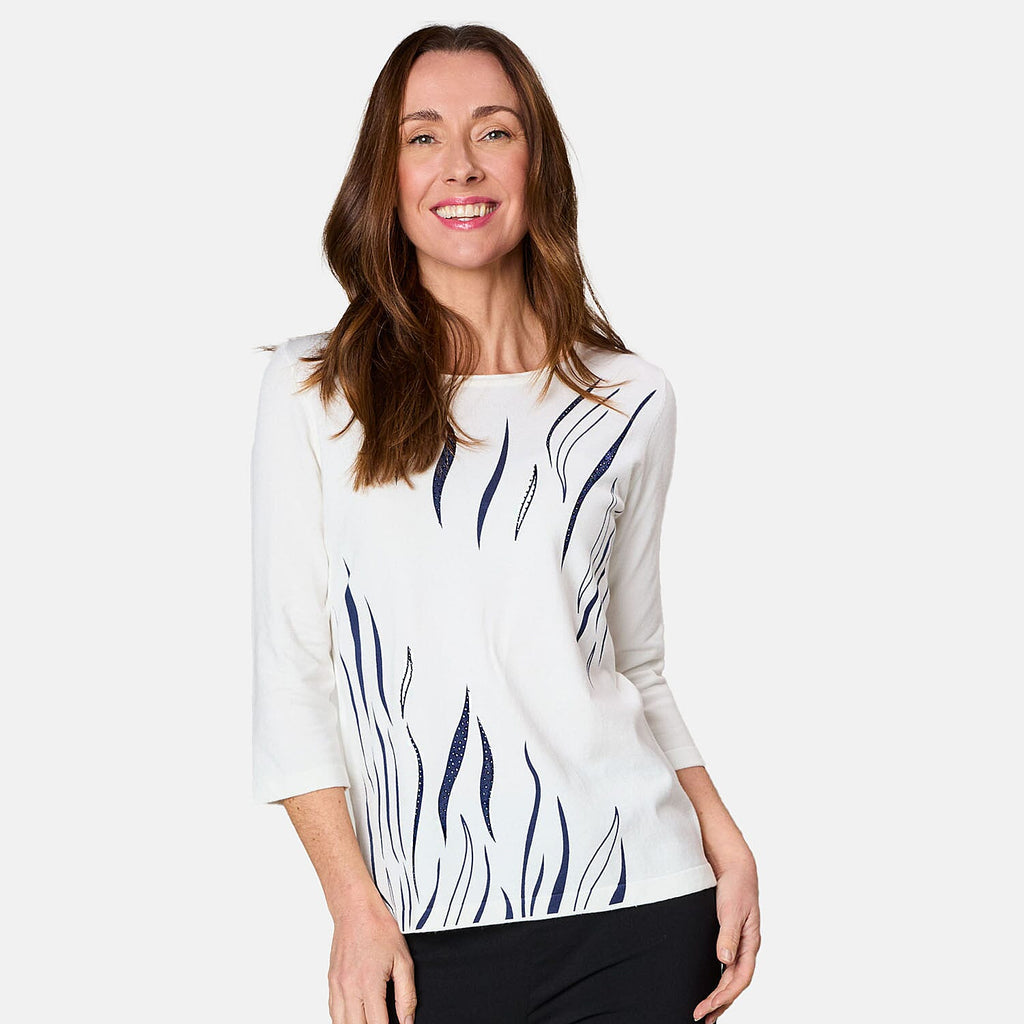 Emreco 3-4 Sleeve Zebra Stripe Jumper (Size XL) - Ivory