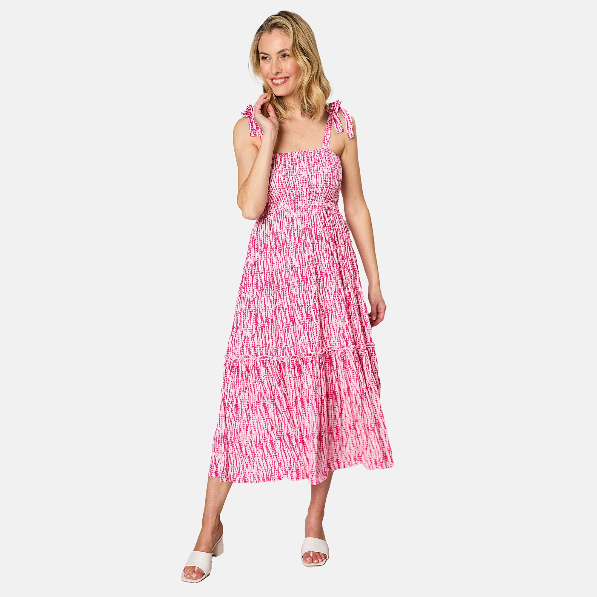 Emreco Shoulder Tie Midi Dress (Size 18) - Pink