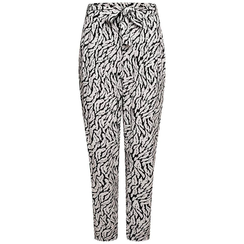 Emreco 100% Viscose Print Tie Waist Lightweight Tapered Leg Trouser (Size 12) - Black & White
