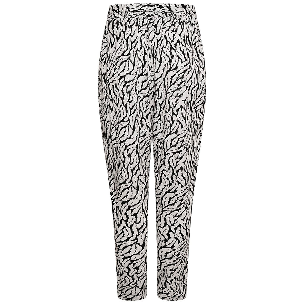Emreco 100% Viscose Print Tie Waist Lightweight Tapered Leg Trouser (Size 12) - Black & White