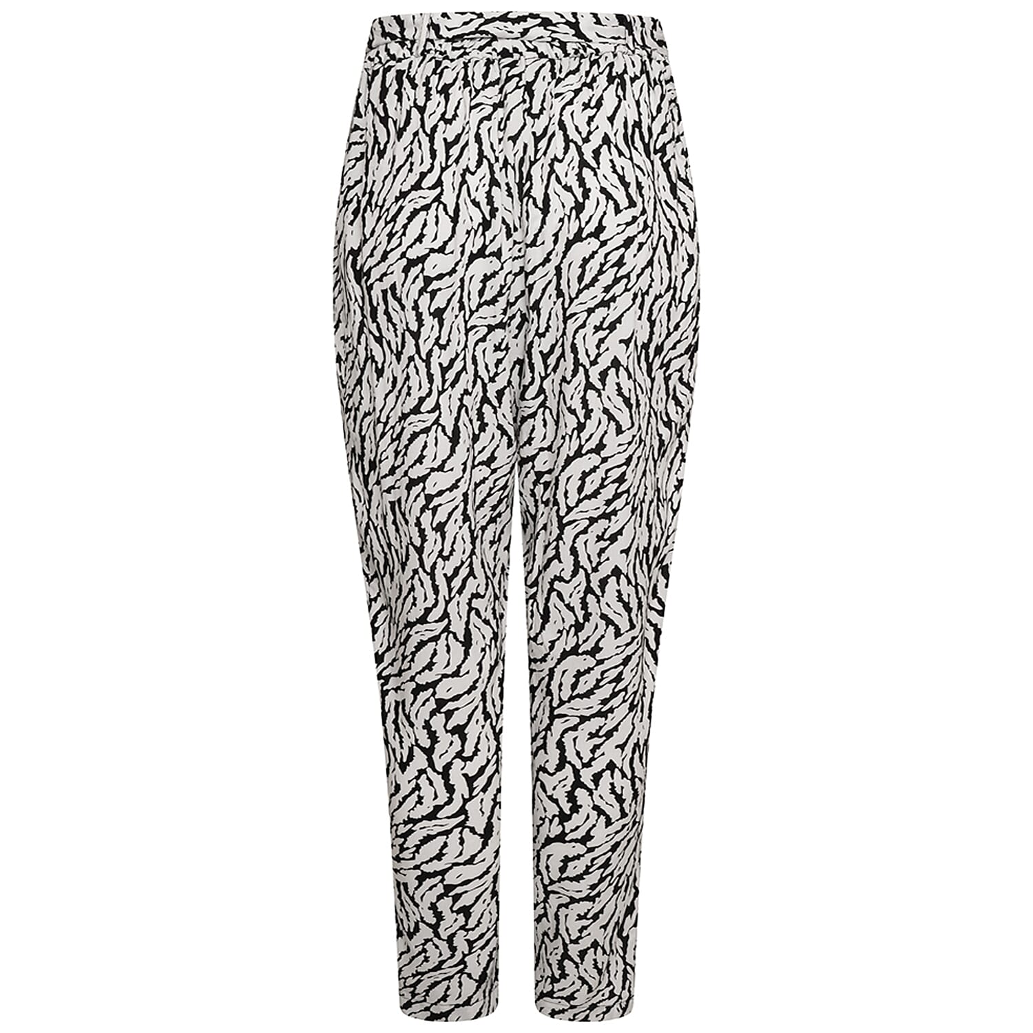 Emreco 100% Viscose Print Tie Waist Lightweight Tapered Leg Trouser (Size 12) - Black & White