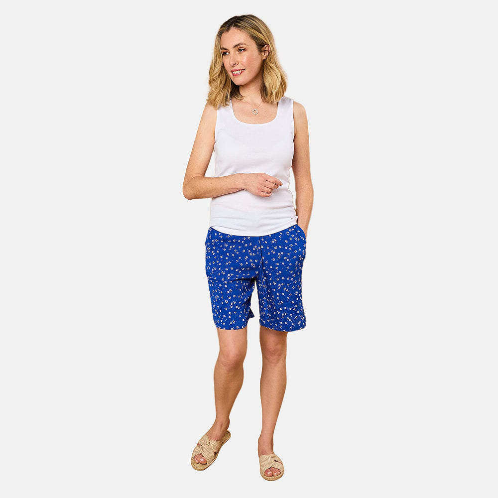 Emreco 100% Viscose Printed Crinkle Shorts with Side Pockets (Size 10) - Blue