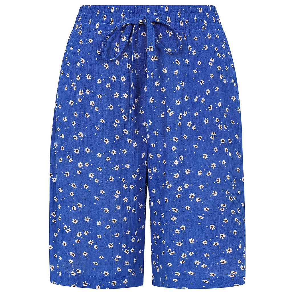 Emreco 100% Viscose Printed Crinkle Shorts with Side Pockets (Size 10) - Blue