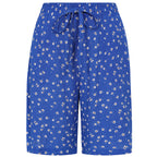 Emreco 100% Viscose Printed Crinkle Shorts with Side Pockets (Size 10) - Blue