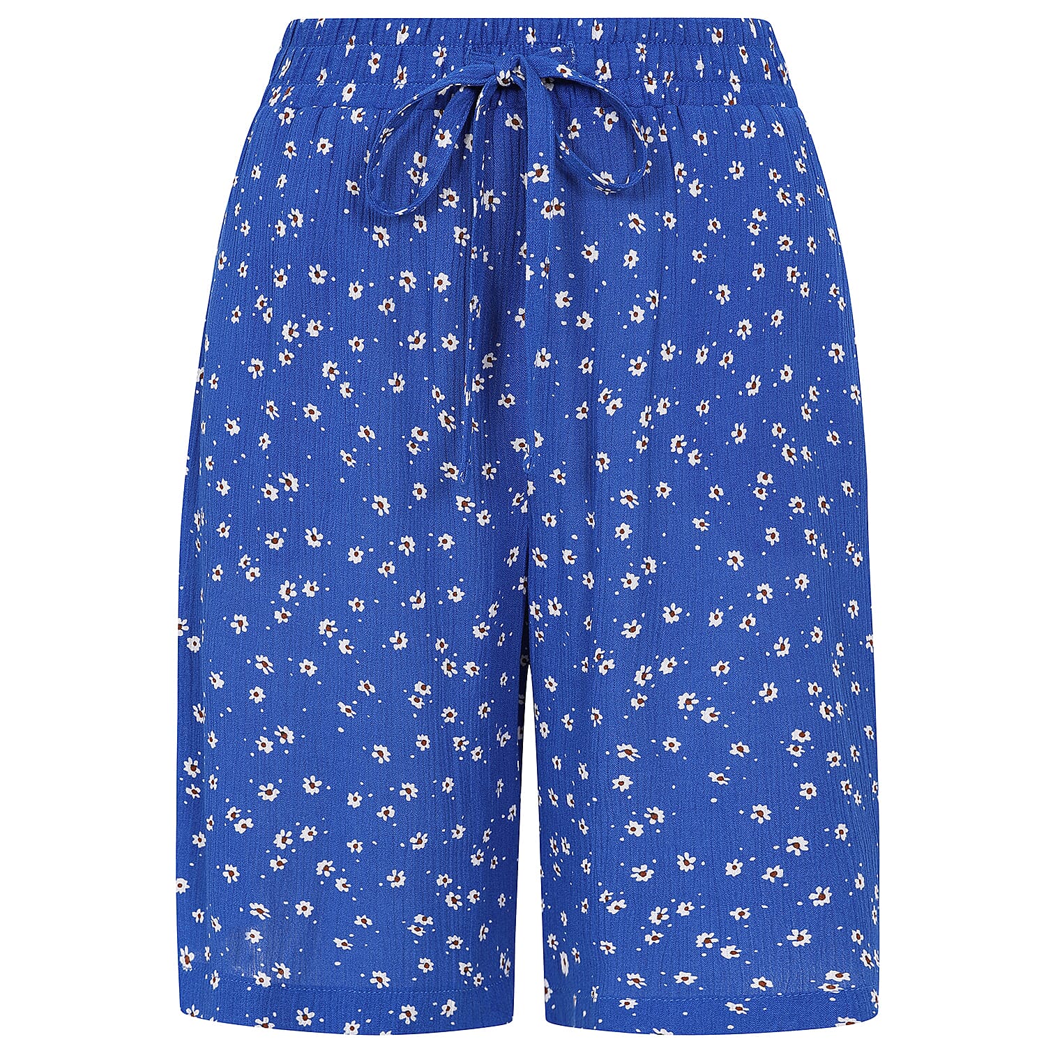 Emreco 100% Viscose Printed Crinkle Shorts with Side Pockets (Size 10) - Blue