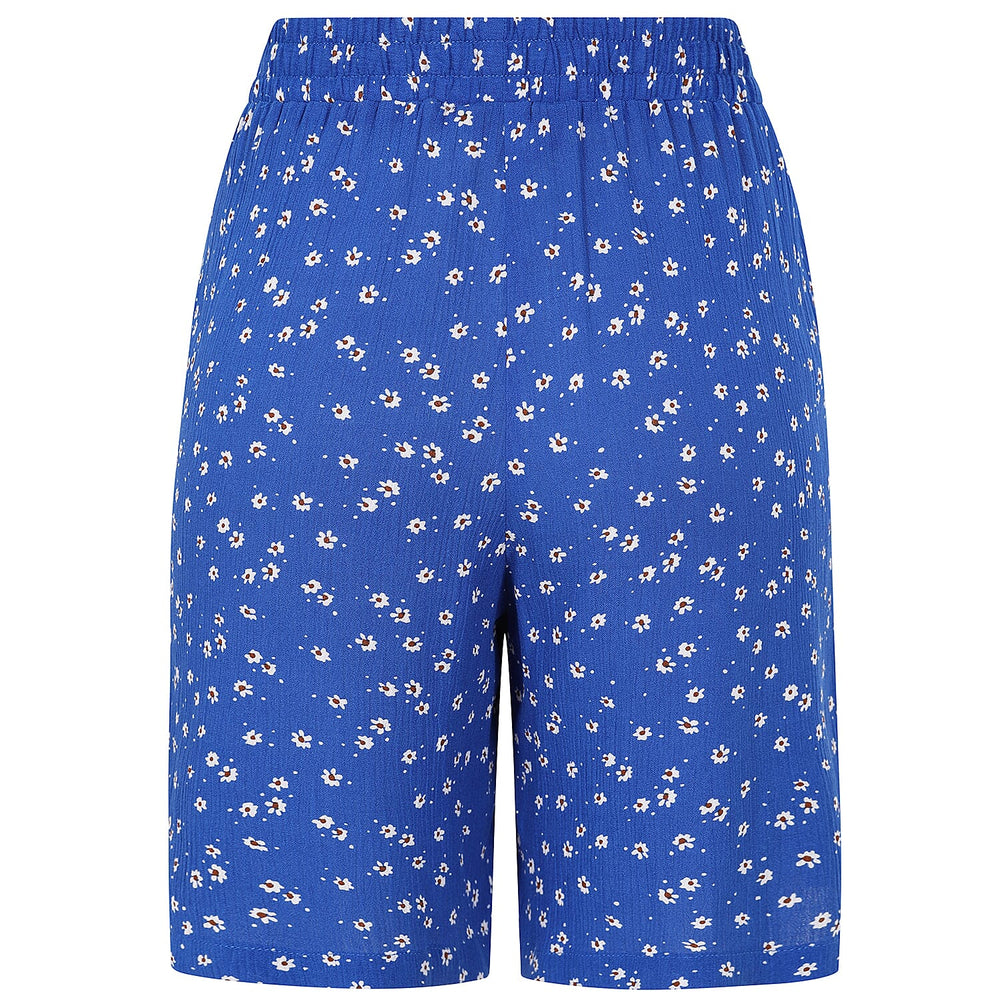 Emreco 100% Viscose Printed Crinkle Shorts with Side Pockets (Size 10) - Blue