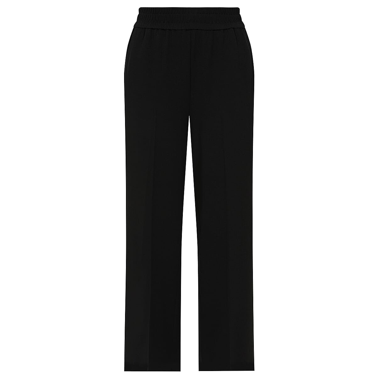 Emreco Wide Crepe Trs with Elasticated Waistband (Size 16) - Black