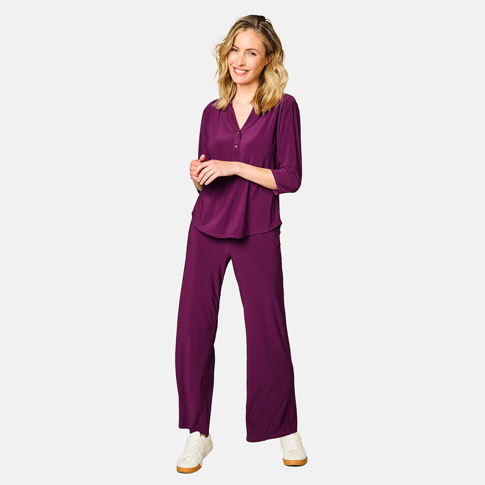 Emreco Wide Leg Ity Pant-Trouser - Berry