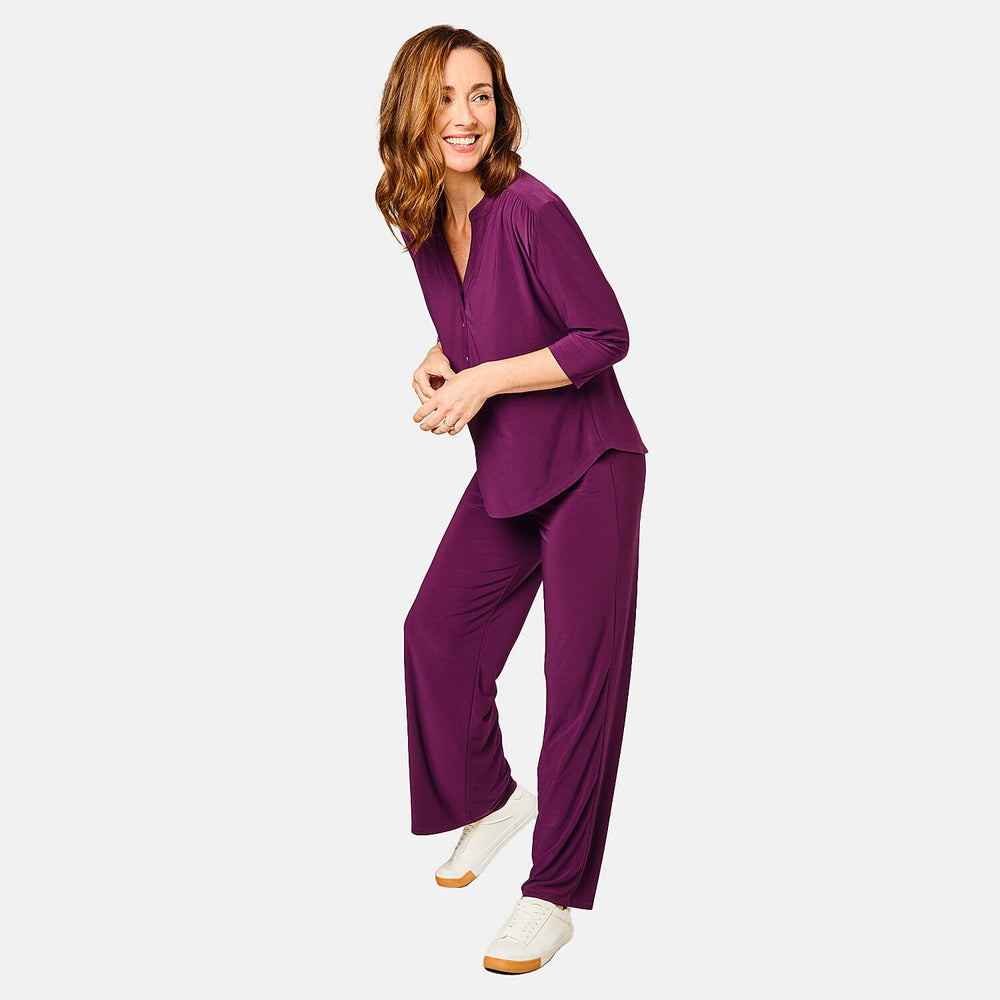 Emreco Wide Leg Ity Pant-Trouser - Berry