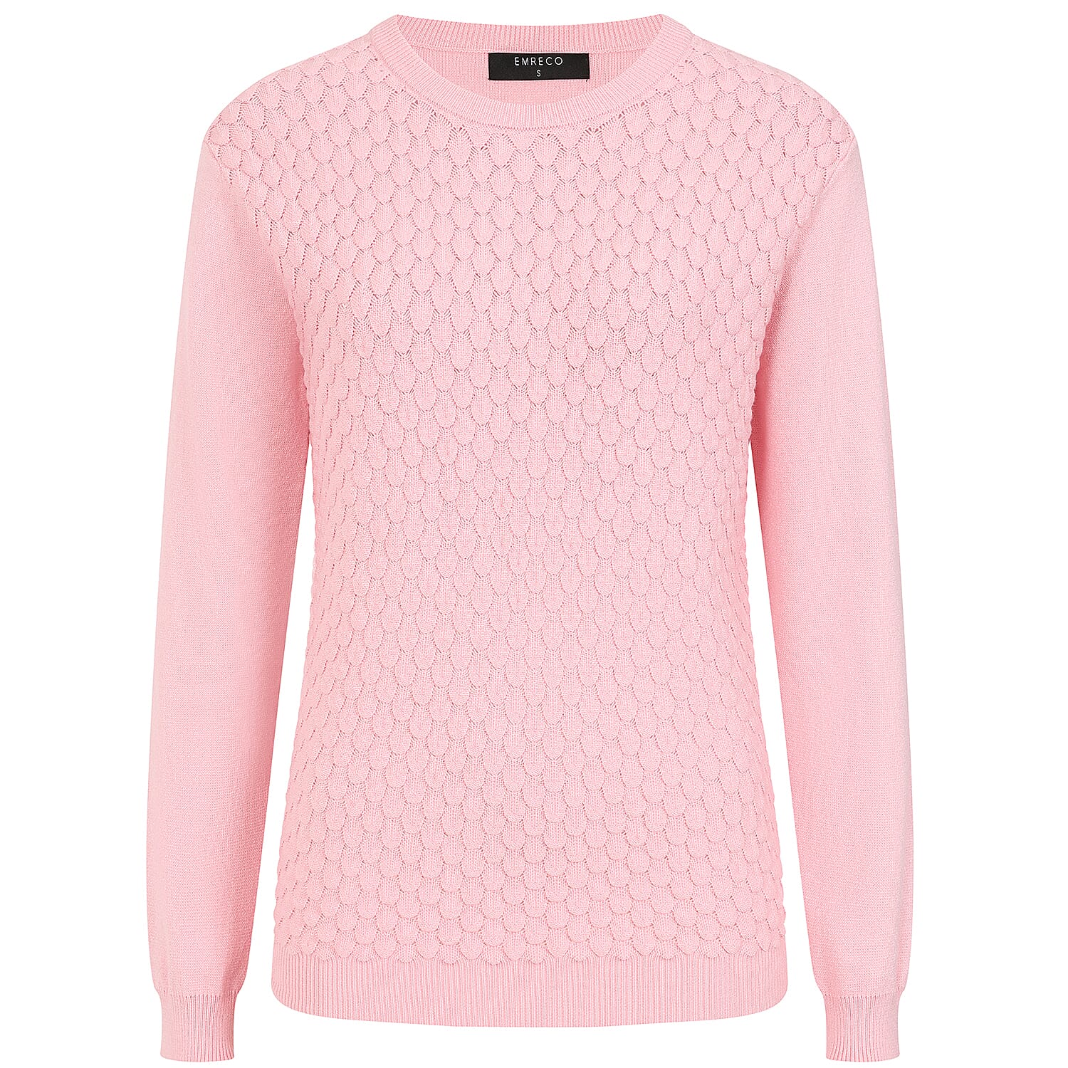 Emreco Womens Knitted Bubble Textured Round Neck Jumper (Size L) - Pink