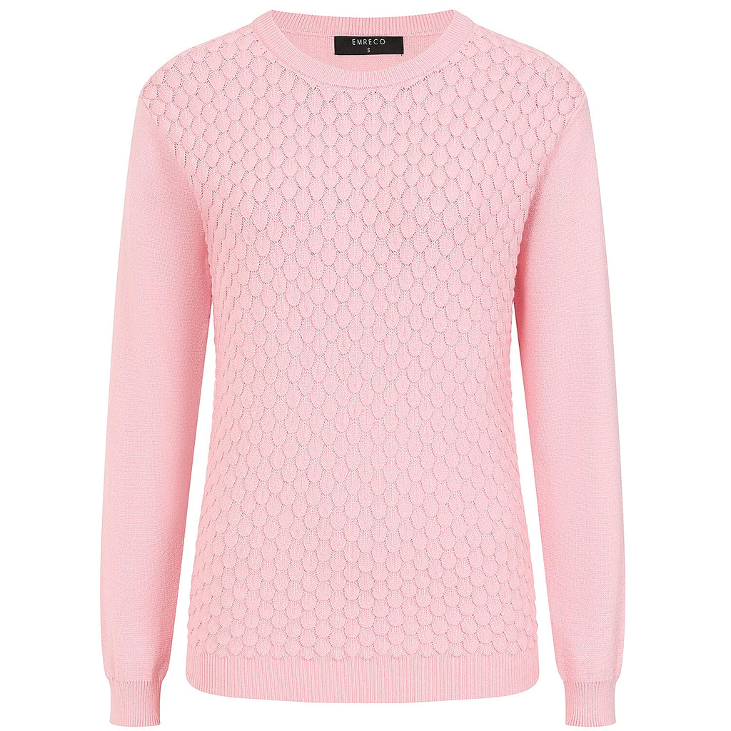 Emreco Womens Knitted Bubble Textured Round Neck Jumper (Size XL) - Pink