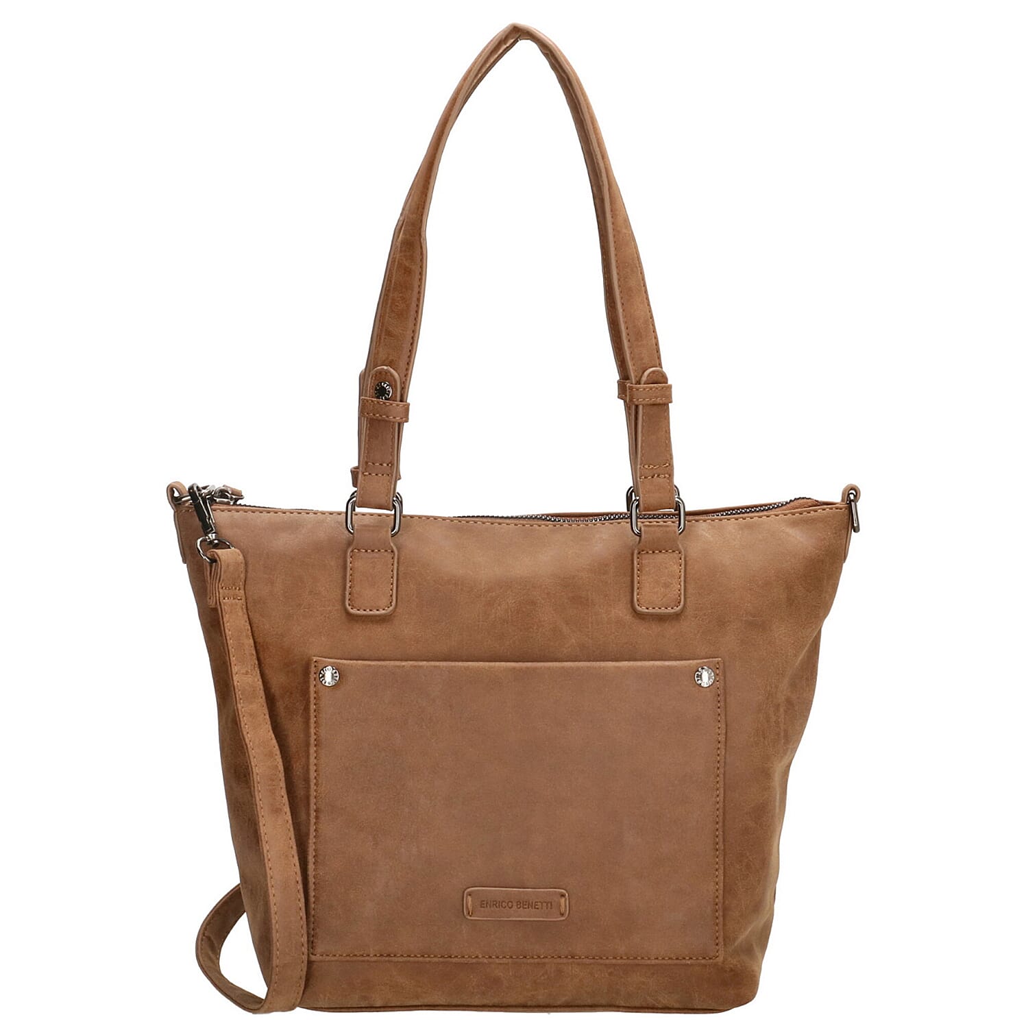 Designer Closeout - Enrico Benetti Leatherette Shoulder Bag with Handle Drop - Camel