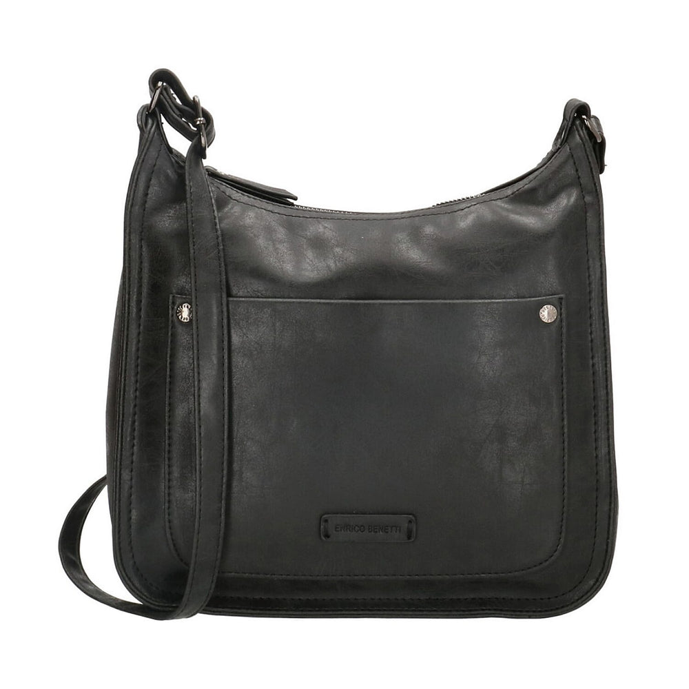 Designer Closeout - Enrico Benetti Leatherette Crossbody Bag with Shoulder Strap - Black