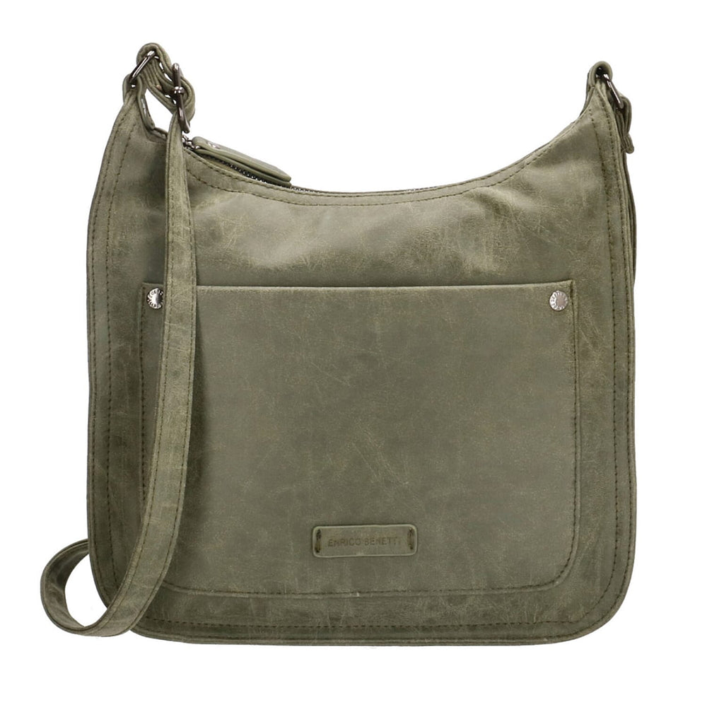 Designer Closeout - Enrico Benetti Leatherette Crossbody Bag with Shoulder Strap - Olive