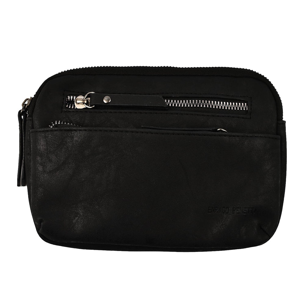 Designer Closeout - Enrico Benetti Leatherette Crossbody Bag with Exterior Zipped Pocket - Black