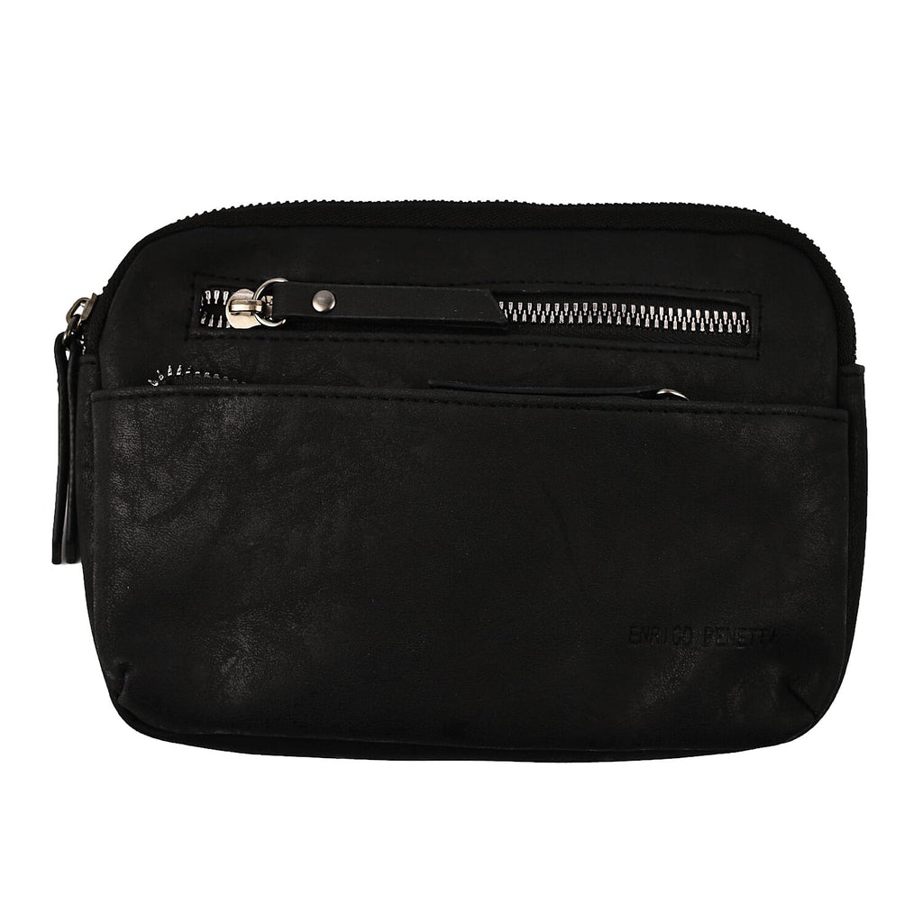 Designer Closeout - Enrico Benetti Leatherette Crossbody Bag with Exterior Zipped Pocket - Black
