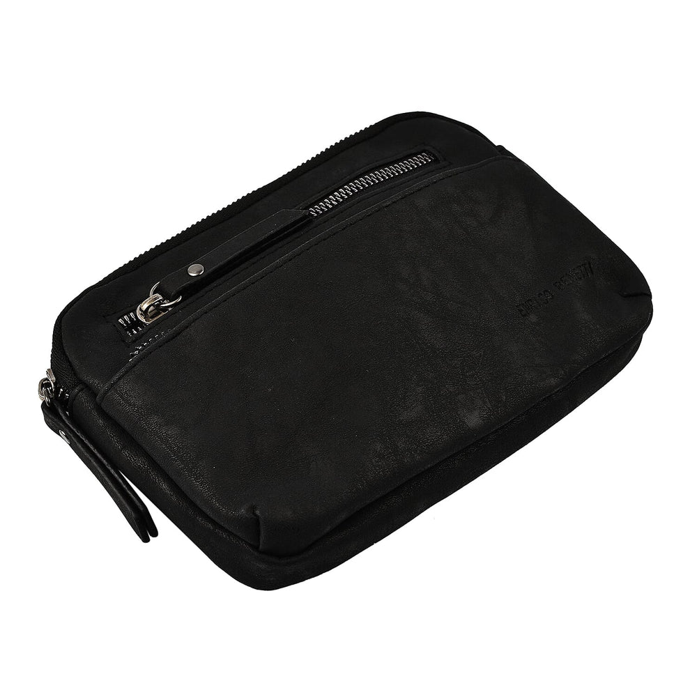 Designer Closeout - Enrico Benetti Leatherette Crossbody Bag with Exterior Zipped Pocket - Black