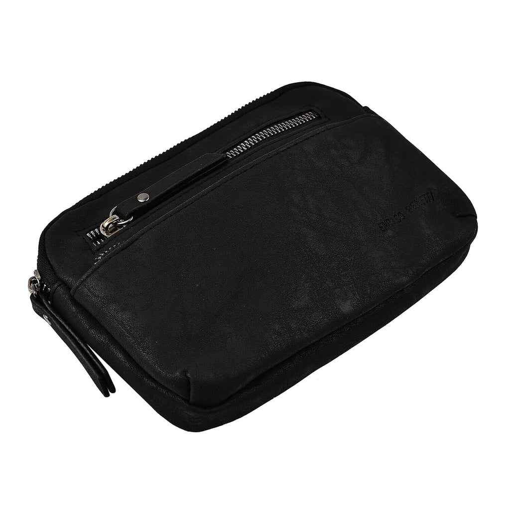 Designer Closeout - Enrico Benetti Leatherette Crossbody Bag with Exterior Zipped Pocket - Black