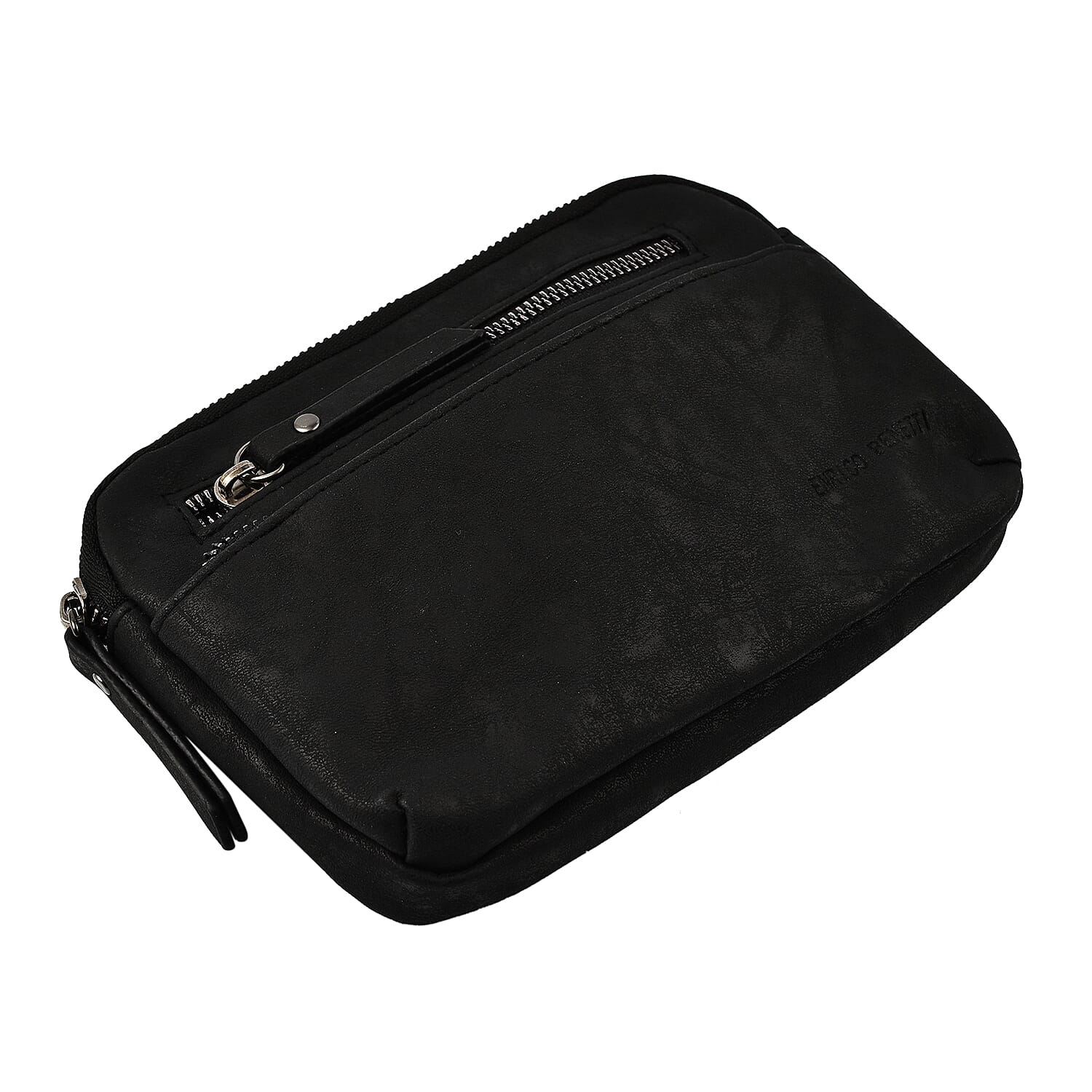 Designer Closeout - Enrico Benetti Leatherette Crossbody Bag with Exterior Zipped Pocket - Black