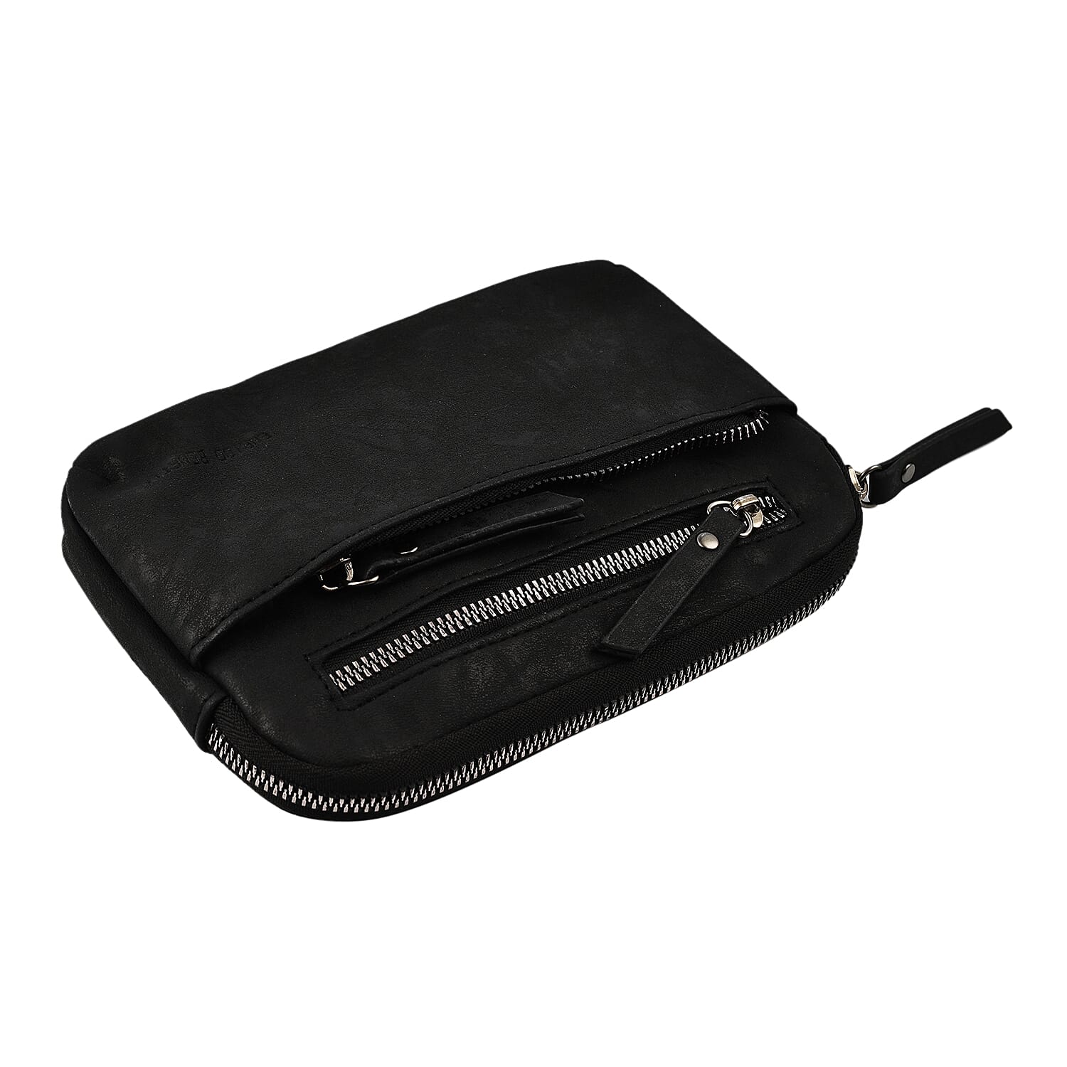 Designer Closeout - Enrico Benetti Leatherette Crossbody Bag with Exterior Zipped Pocket - Black