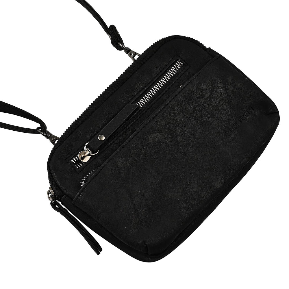 Designer Closeout - Enrico Benetti Leatherette Crossbody Bag with Exterior Zipped Pocket - Black