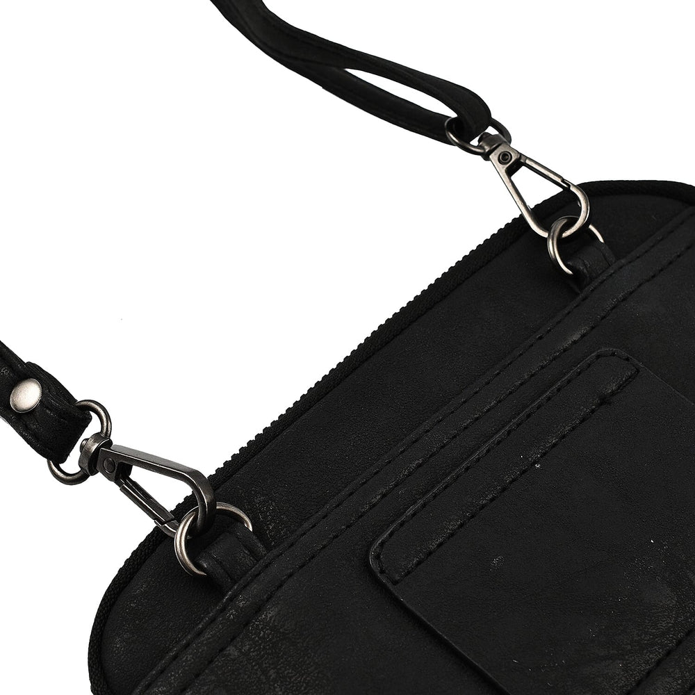 Designer Closeout - Enrico Benetti Leatherette Crossbody Bag with Exterior Zipped Pocket - Black