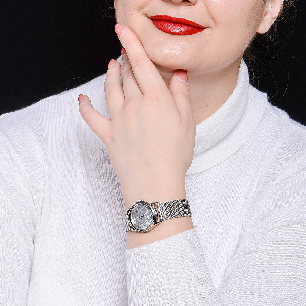 EON 1962 Swiss Movement Meteorite Dial 5ATM Water Resistant Watch in Stainless Steel Mesh Strap