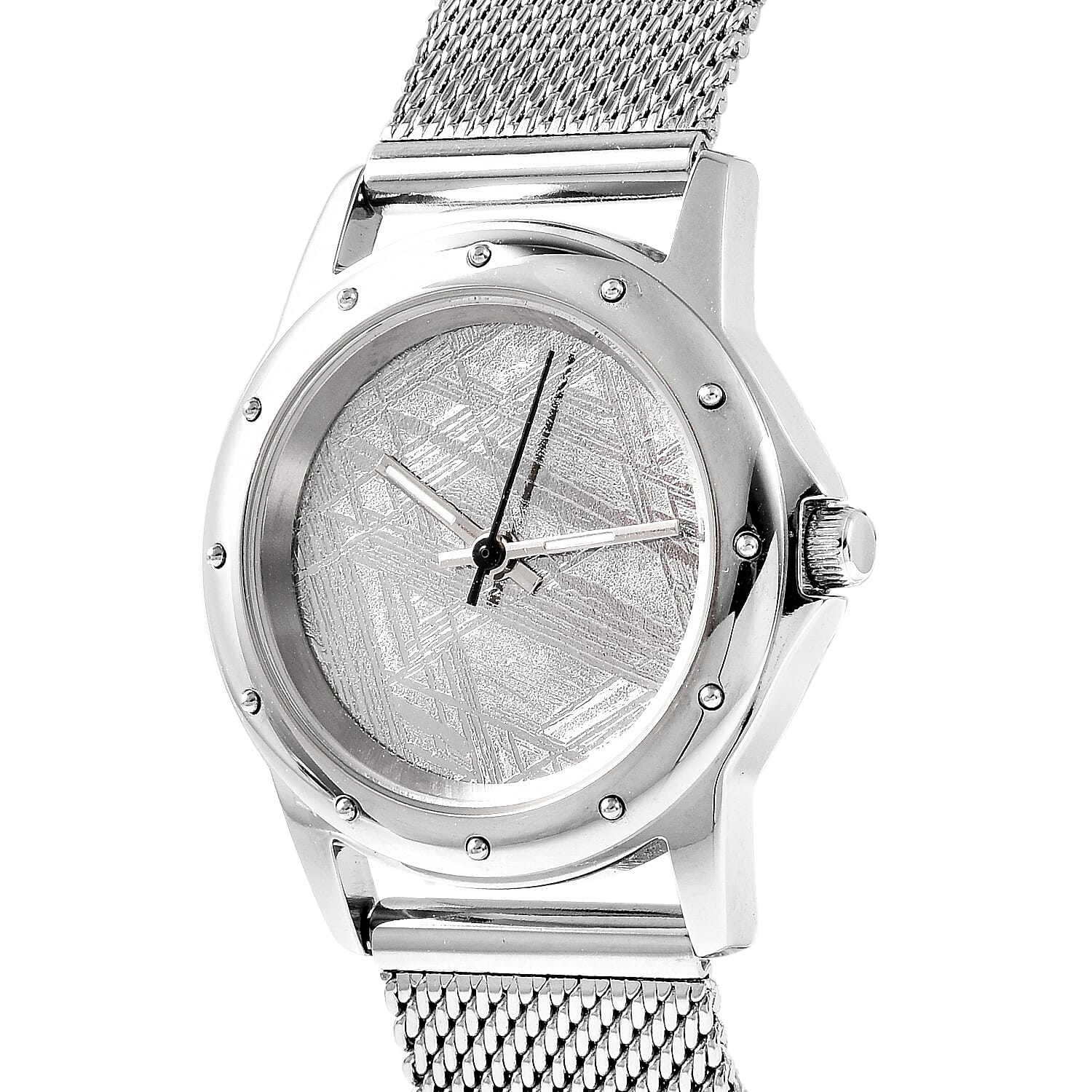EON 1962 Swiss Movement Meteorite Dial 5ATM Water Resistant Watch in Stainless Steel Mesh Strap