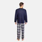 Essential Sleepwear Mens Waffle T-Shirt with Check Flannel Lounge Pants (Size M) - Navy & Grey