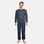 Essential Sleepwear Mens Waffle T-Shirt with Check Flannel Lounge Pants (Size M) - Teal & Blue