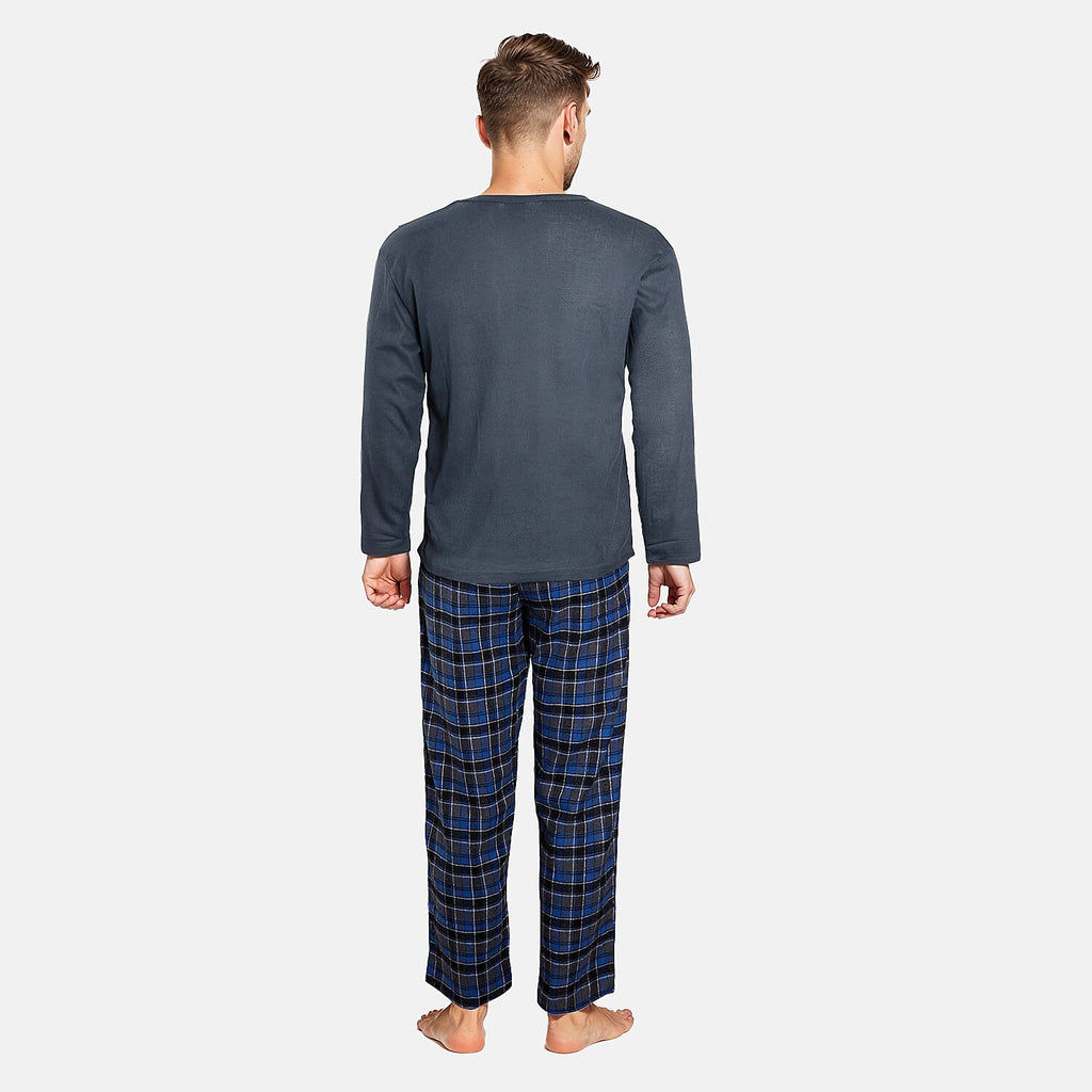 Essential Sleepwear Mens Waffle T-Shirt with Check Flannel Lounge Pants (Size M) - Teal & Blue