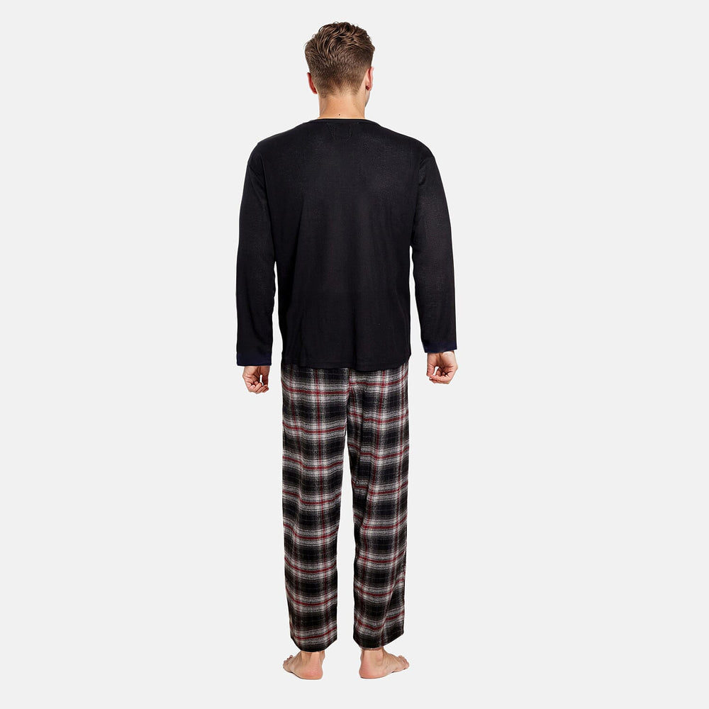 Essential Sleepwear Waffle T-Shirt with Check Flannel Lounge Pants (Size M) - Black & Charcoal