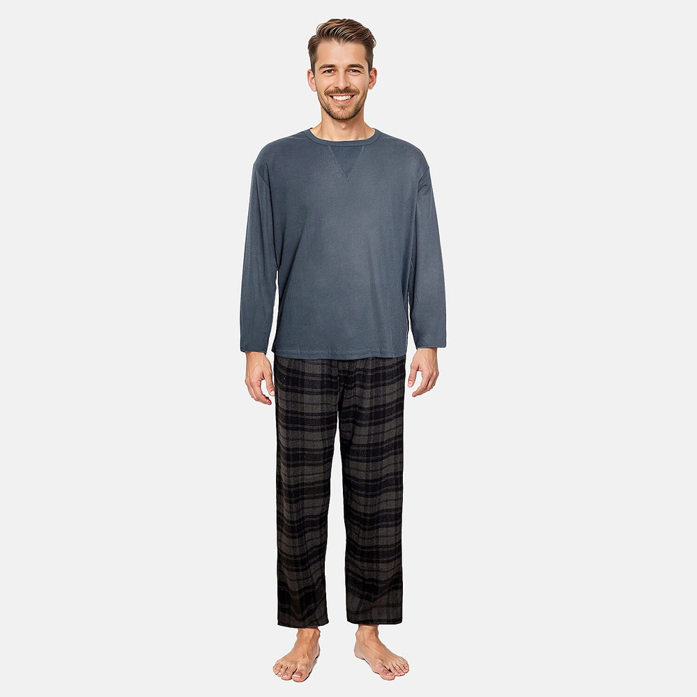 Essential Sleepwear Waffle T-Shirt with Check Flannel Lounge Pants (Size M) - Teal & Black