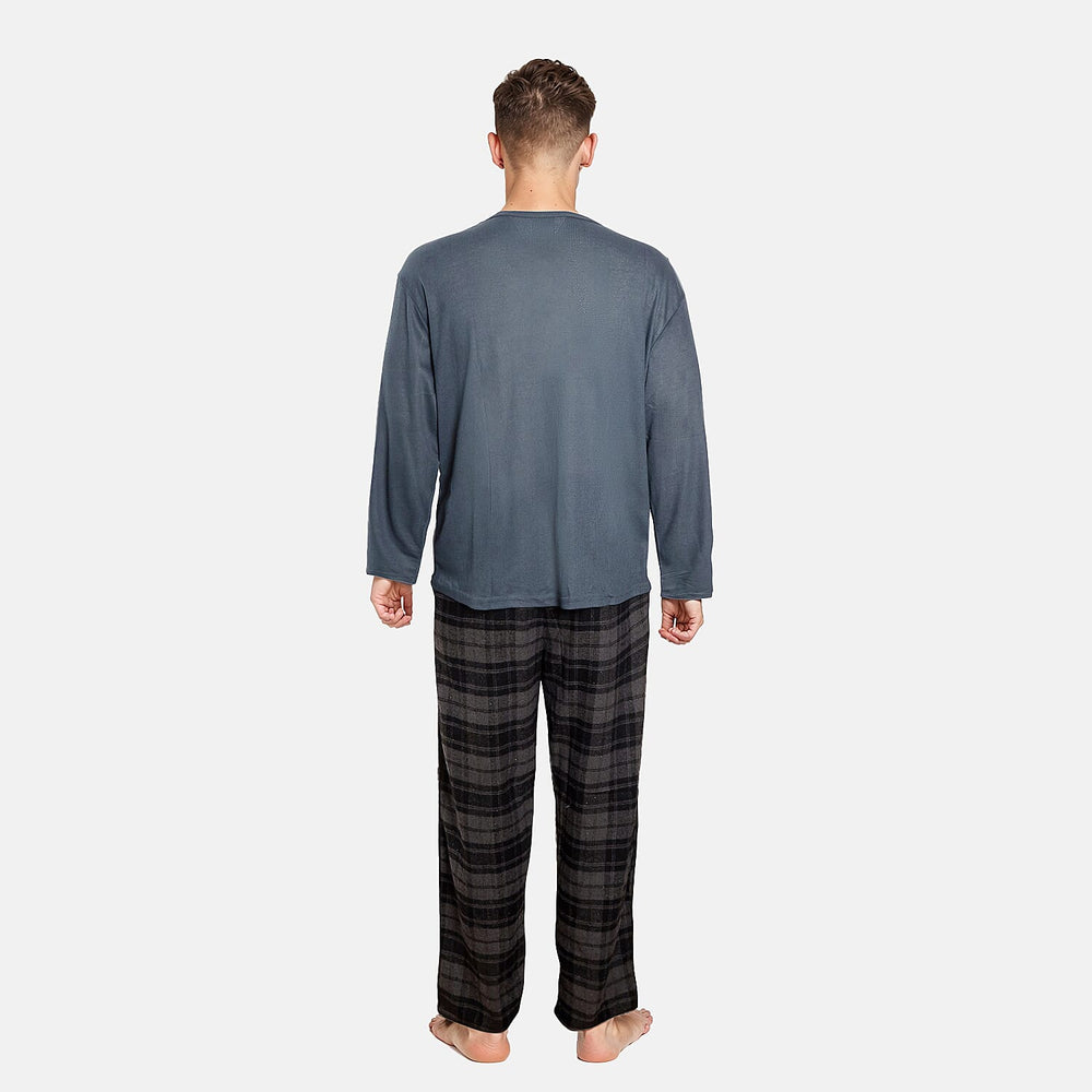 Essential Sleepwear Waffle T-Shirt with Check Flannel Lounge Pants (Size M) - Teal & Black