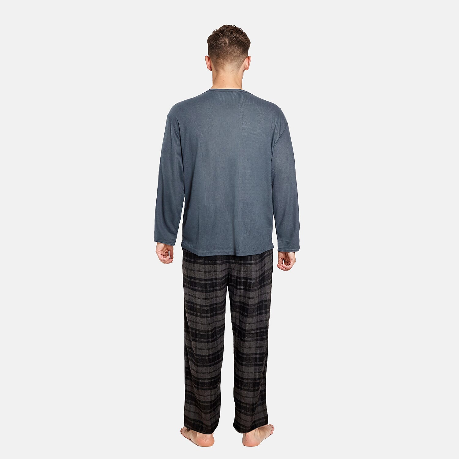 Essential Sleepwear Waffle T-Shirt with Check Flannel Lounge Pants (Size M) - Teal & Black