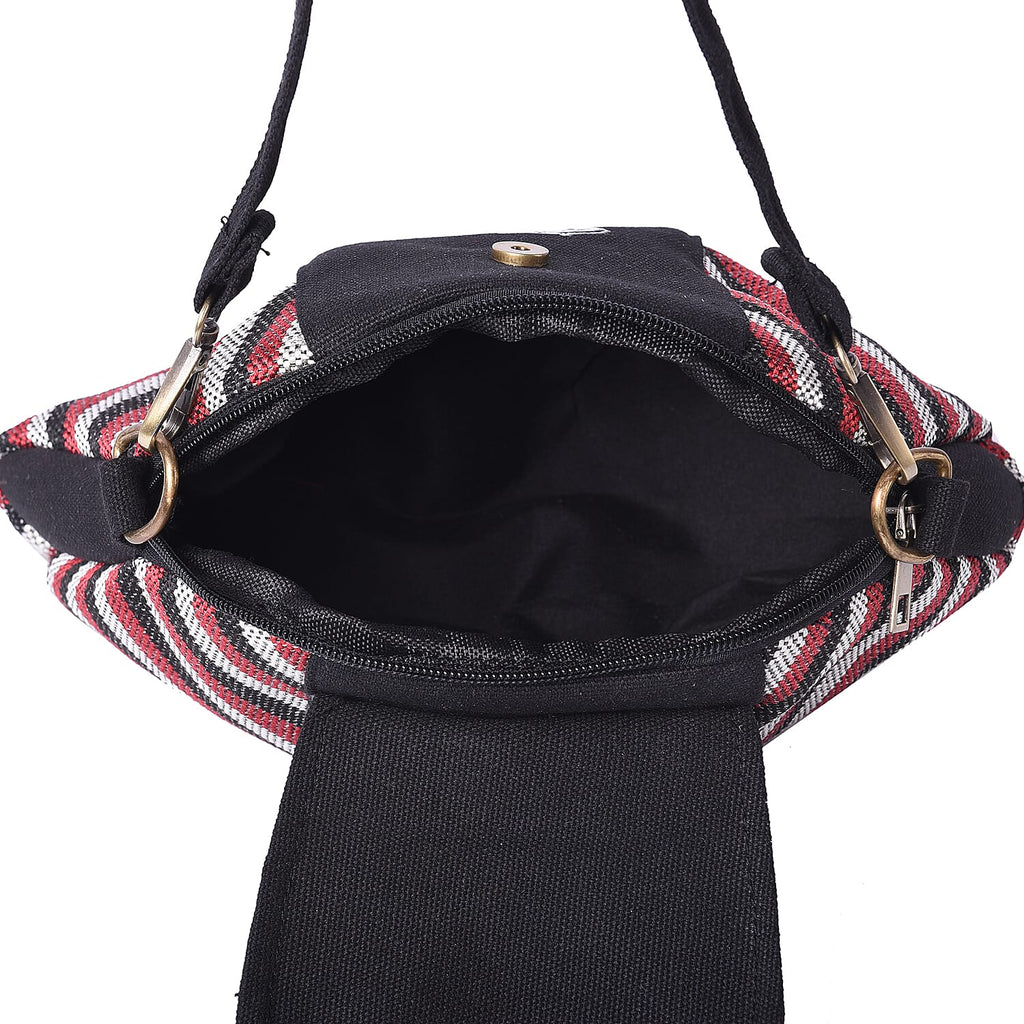 Ethnic Bag Collection - Classic Style Striped Tote Bag with Adjustable Shoulder Starp - Black and Multi