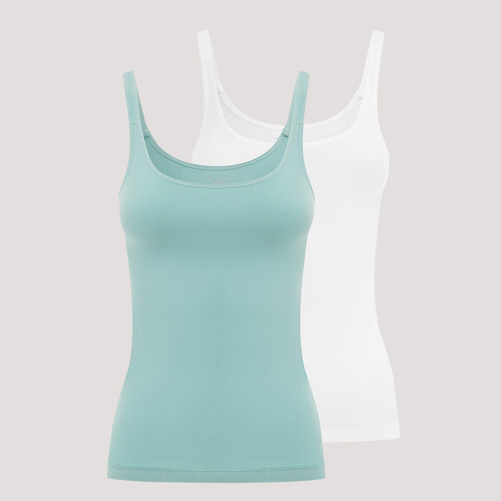 Bella Bodies Pack Of 2 - Everyday Pure Comfort Camisole (Size 12 To 16) - White - Sea Jade.