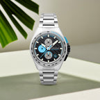 CADOLA Peterson Japanese Chronograph Movement Black Dial 10ATM Water Resistant Mens Watch with Stainless Steel Band and Blue Strap