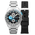 CADOLA Peterson Japanese Chronograph Movement Black Dial 10ATM Water Resistant Mens Watch with Stainless Steel Band and Blue Strap