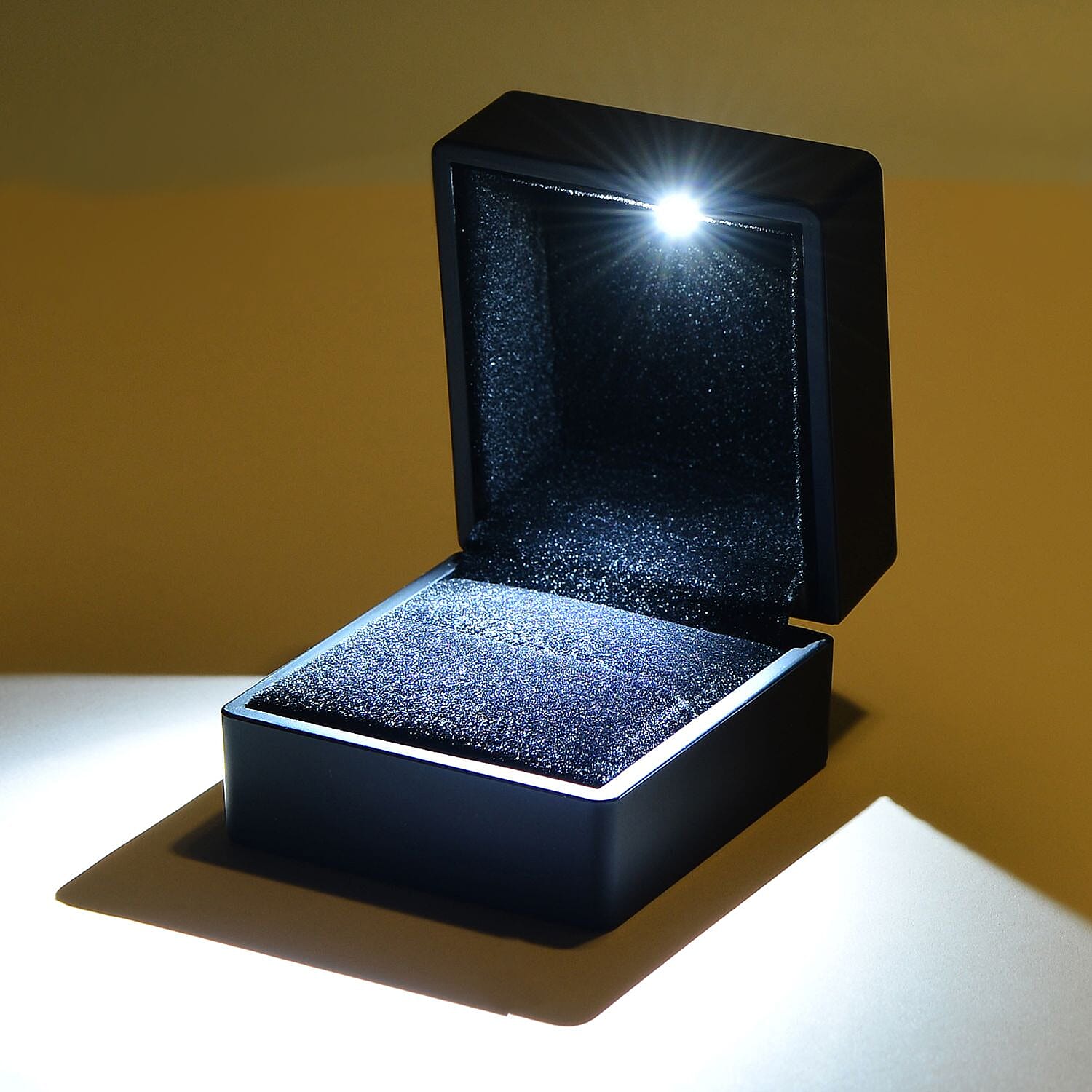 Stocking Filler Gift Idea - Elegant Black Ring Box with LED Light (Up to 2 Rings)